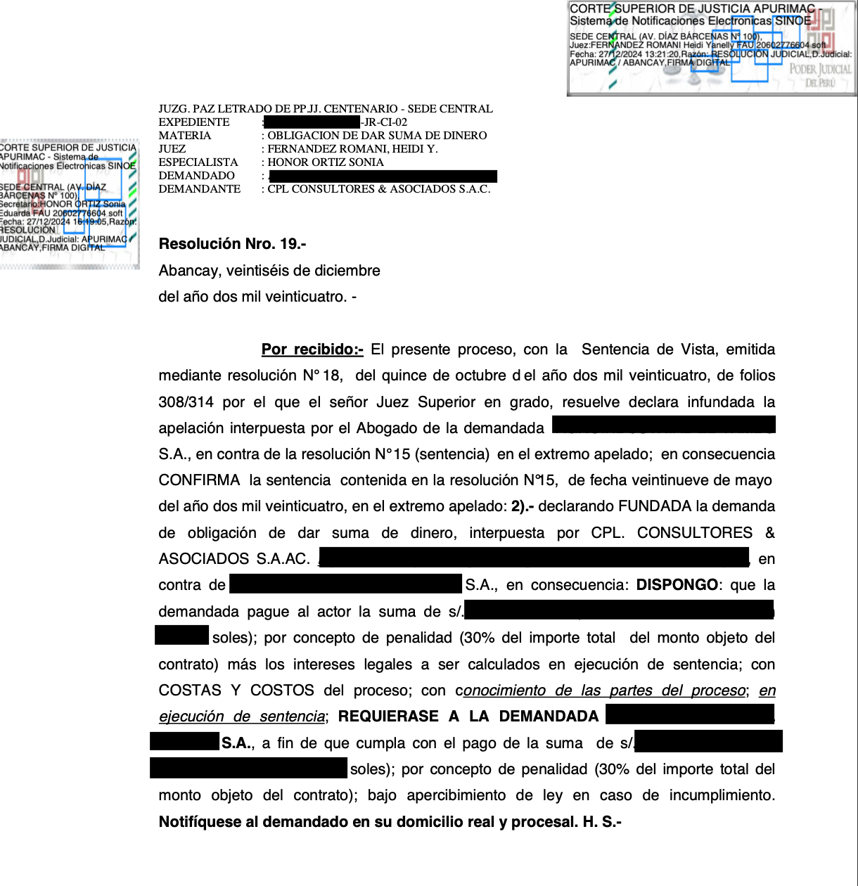 Sentencia caso CPL Consultores & Asociados